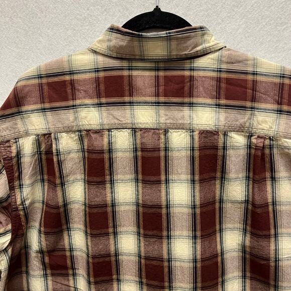 Carhartt Men’s Long Sleeve Button-Up Plaid Shirt Large Tall Relaxed Tan Maroon - Picture 6 of 6